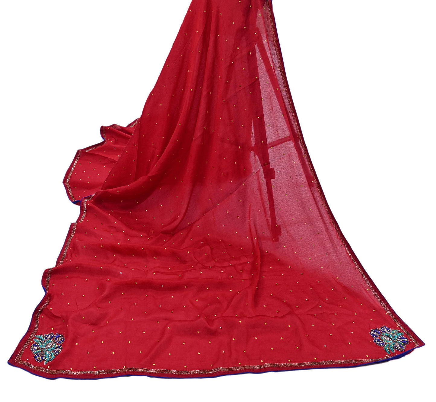 Indian Vintage Red Dupatta Long Stole Pure Silk Hand Embroidered Scarves Veil Scarf Wrap Hippie Boho