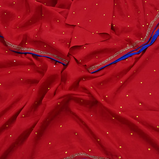 Indian Vintage Red Dupatta Long Stole Pure Silk Hand Embroidered Scarves Veil Scarf Wrap Hippie Boho