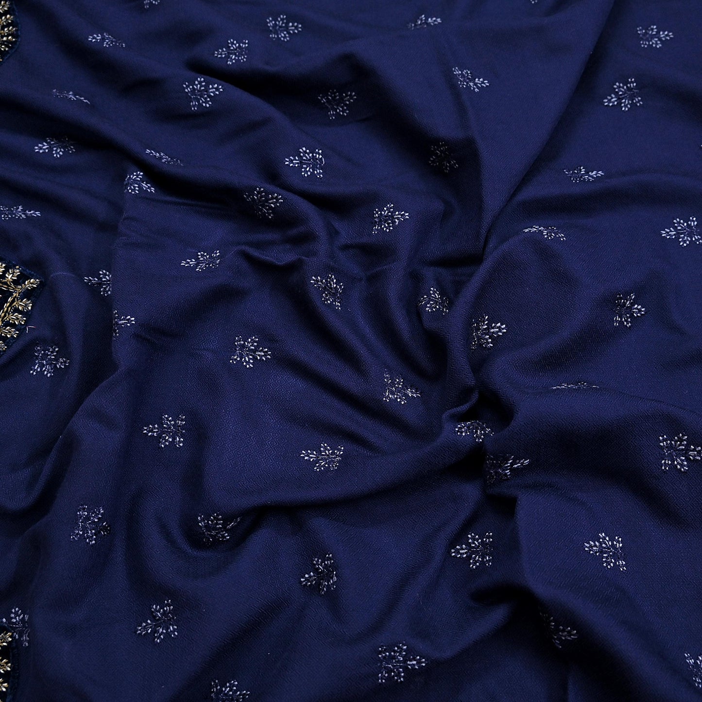 Indian Vintage Blue Blend Cotton Dupatta Hand Embroidered Floral Scarf with Thread work beaded golden lace