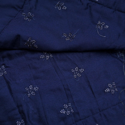 Indian Vintage Blue Blend Cotton Dupatta Hand Embroidered Floral Scarf with Thread work beaded golden lace