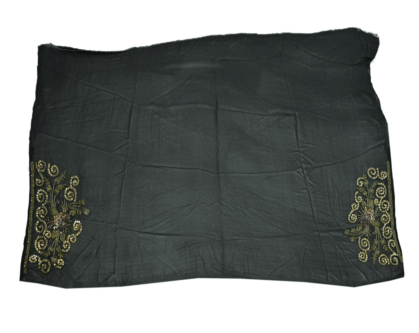 Indian Vintage Sari Black Pure Georgette Silk Hand Embroidered Sarees Craft Fabric 5Yd Sewing Soft Ethnic Wedding Sarees with blouse fabric