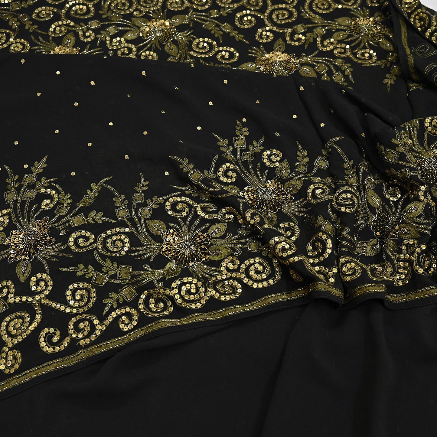 Indian Vintage Sari Black Pure Georgette Silk Hand Embroidered Sarees Craft Fabric 5Yd Sewing Soft Ethnic Wedding Sarees with blouse fabric