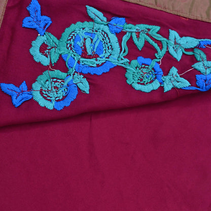 Indian Vintage Heavy Sarees Maroon Pure Georgette Silk Hand Embroidered Sari Fabric 6Yd Sewing Ethnic Zardozi/dabka zari With Blouse Pcs