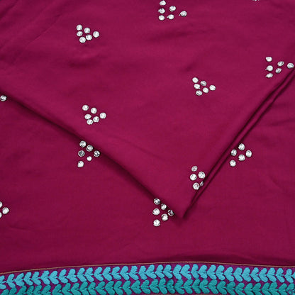 Indian Vintage Heavy Sarees Maroon Pure Georgette Silk Hand Embroidered Sari Fabric 6Yd Sewing Ethnic Zardozi/dabka zari With Blouse Pcs