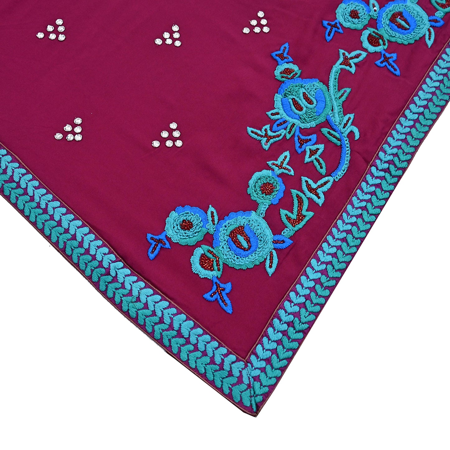 Indian Vintage Heavy Sarees Maroon Pure Georgette Silk Hand Embroidered Sari Fabric 6Yd Sewing Ethnic Zardozi/dabka zari With Blouse Pcs