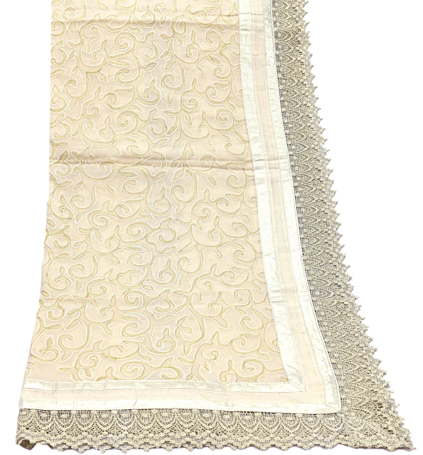 Indian Vintage Ivory Dupatta Long Stole Pure Cotton Hand Embroidered Scarves Veil Scarf Wrap