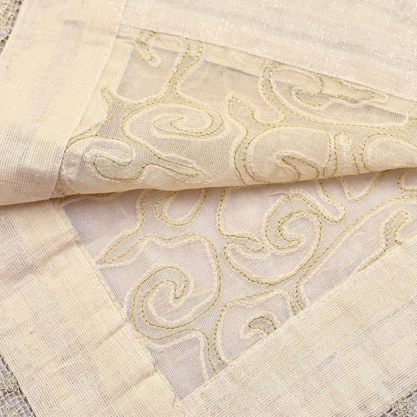 Indian Vintage Ivory Dupatta Long Stole Pure Cotton Hand Embroidered Scarves Veil Scarf Wrap
