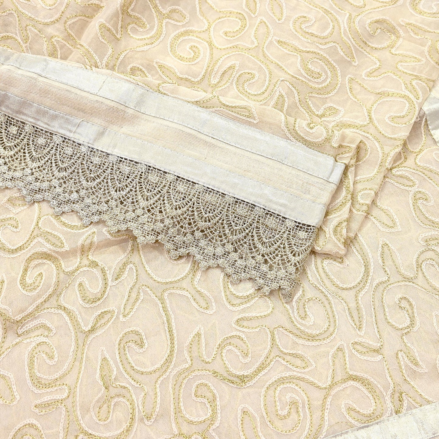 Indian Vintage Ivory Dupatta Long Stole Pure Cotton Hand Embroidered Scarves Veil Scarf Wrap