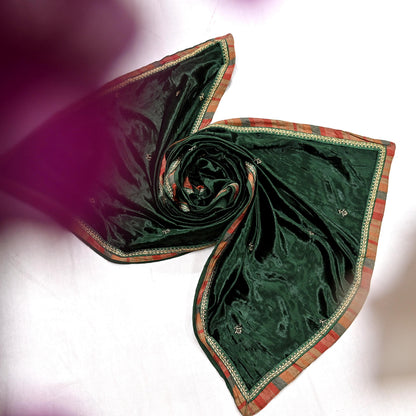 Indian Vintage Dupatta Bottle green Long Stole velvet Scarves Veil Hijab Wrap Scarf Boho For her For women's Bollywood stole