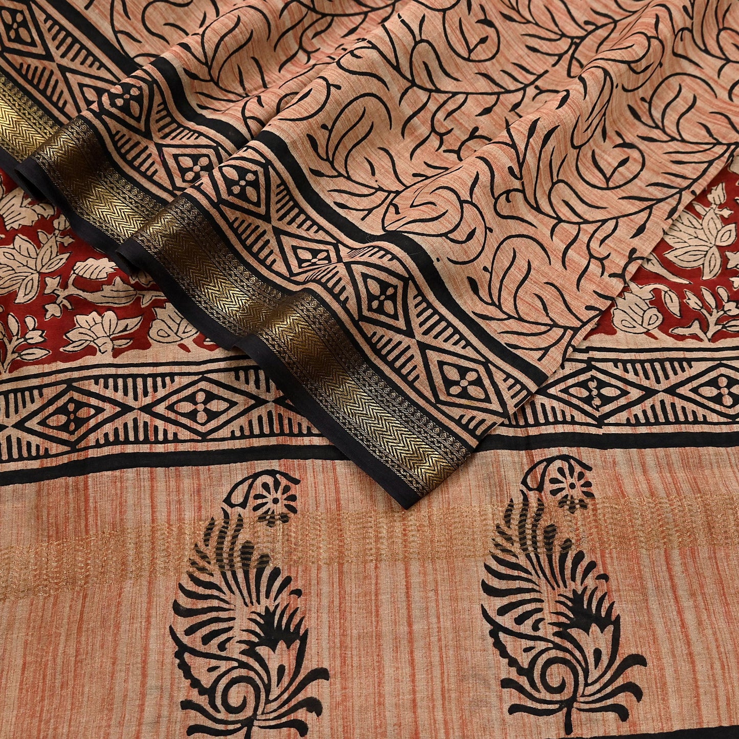 Indian Vintage Dupatta Ivory & Blue Long Stole Block Print Pure Chanderi Silk Scarves Veil Zari Wrap Hijab