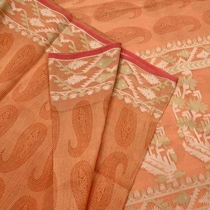 Indian Vintage Sari Saffron Hand Woven 100% Pure Organza Silk Saree Craft Fabric 5Yd Dress Making Crafting Quilting Upcycle Zari