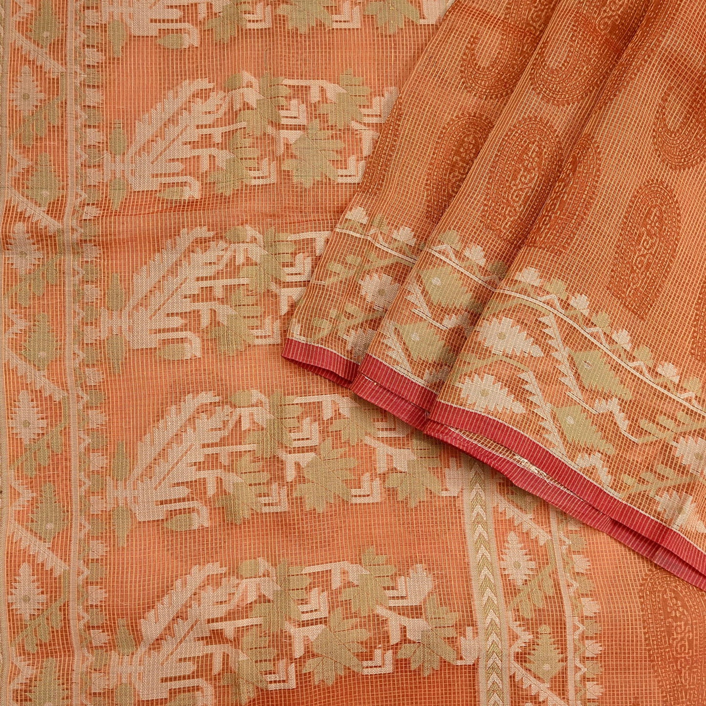 Indian Vintage Sari Saffron Hand Woven 100% Pure Organza Silk Saree Craft Fabric 5Yd Dress Making Crafting Quilting Upcycle Zari