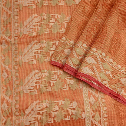 Indian Vintage Sari Saffron Hand Woven 100% Pure Organza Silk Saree Craft Fabric 5Yd Dress Making Crafting Quilting Upcycle Zari
