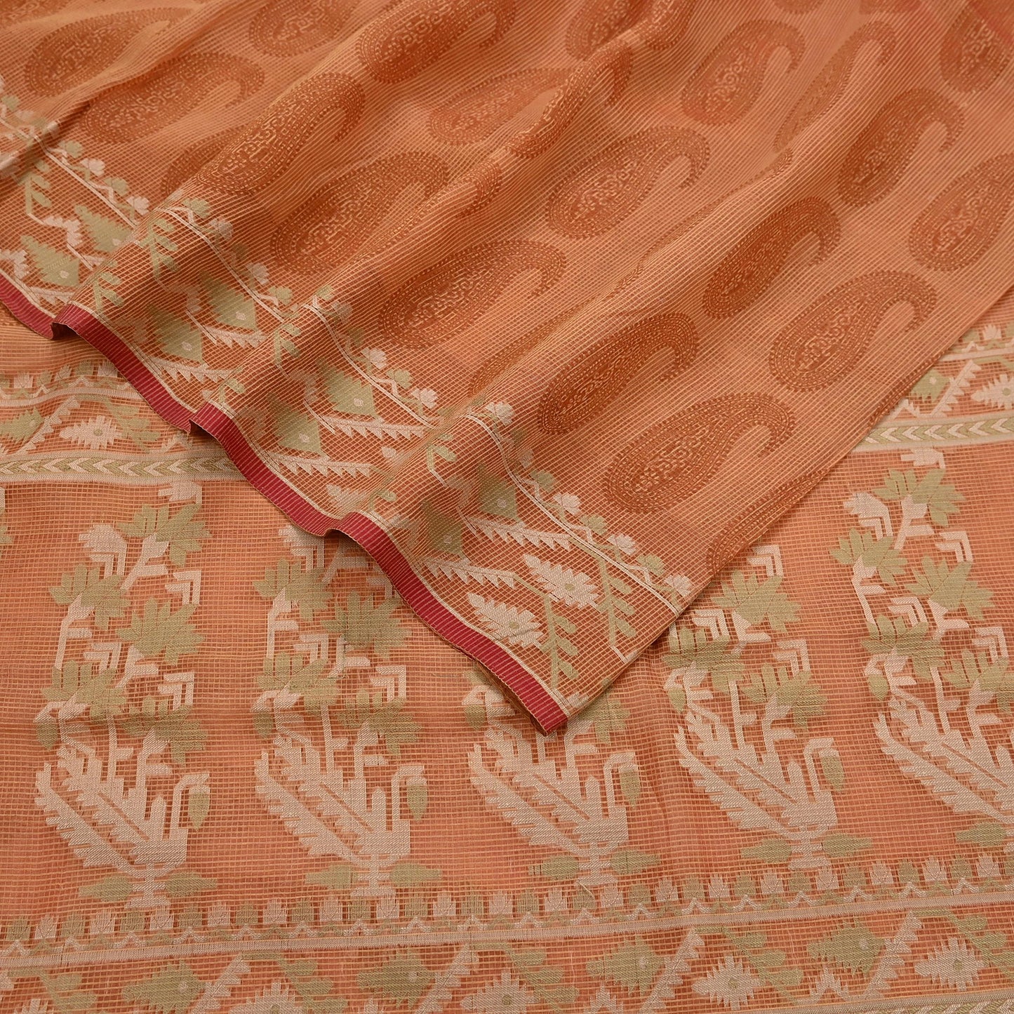 Indian Vintage Sari Saffron Hand Woven 100% Pure Organza Silk Saree Craft Fabric 5Yd Dress Making Crafting Quilting Upcycle Zari