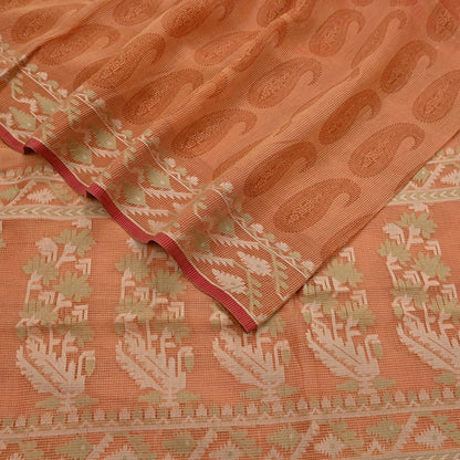 Indian Vintage Sari Saffron Hand Woven 100% Pure Organza Silk Saree Craft Fabric 5Yd Dress Making Crafting Quilting Upcycle Zari