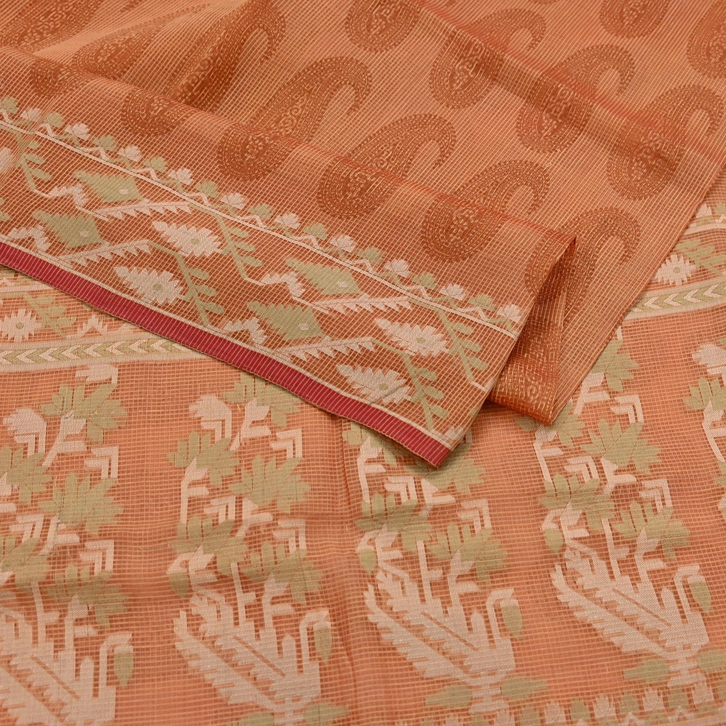 Indian Vintage Sari Saffron Hand Woven 100% Pure Organza Silk Saree Craft Fabric 5Yd Dress Making Crafting Quilting Upcycle Zari