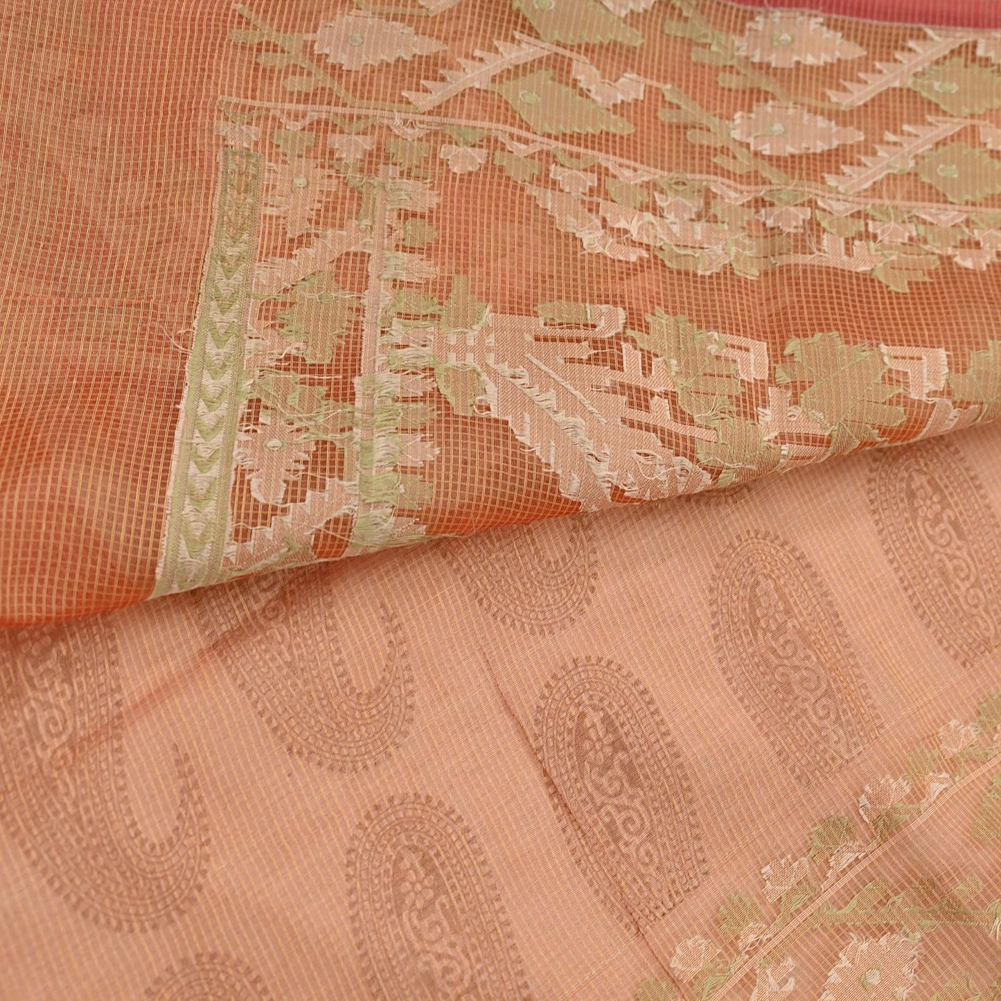 Indian Vintage Sari Saffron Hand Woven 100% Pure Organza Silk Saree Craft Fabric 5Yd Dress Making Crafting Quilting Upcycle Zari
