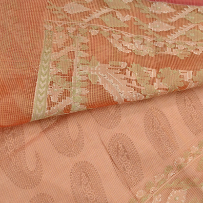 Indian Vintage Sari Saffron Hand Woven 100% Pure Organza Silk Saree Craft Fabric 5Yd Dress Making Crafting Quilting Upcycle Zari