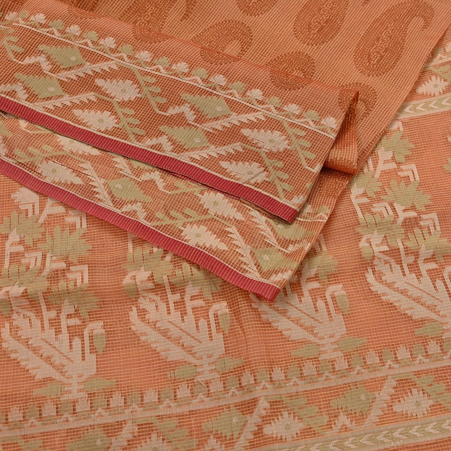 Indian Vintage Sari Saffron Hand Woven 100% Pure Organza Silk Saree Craft Fabric 5Yd Dress Making Crafting Quilting Upcycle Zari