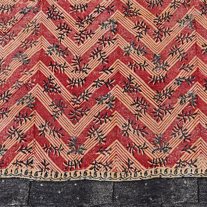 Indian Vintage Sari Red & Beige Pure Crepe Silk Hand Embroidered Saree 5yd Sewing Floral Craft Sequins Dress making Crafting Quilting