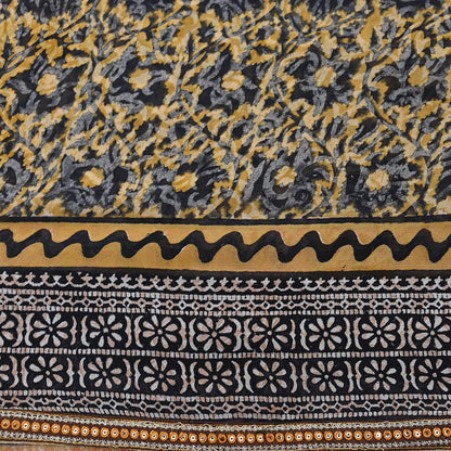 Indian Vintage Sari Beige & Black Pure Georgette Silk Printed Sarees 5Yd Craft Fabric Sewing Quilting Dress making Crafting Quilting Upcycle