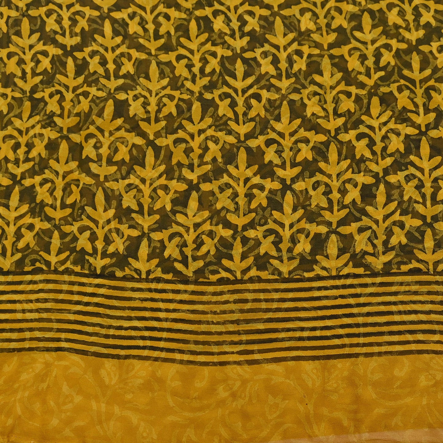 Indian Vintage Sari Yellow & Green Pure Georgette Silk Printed Saree 5Yd Craft Fabric Sewing Quilting Dress making Crafting Quilting Upcycle