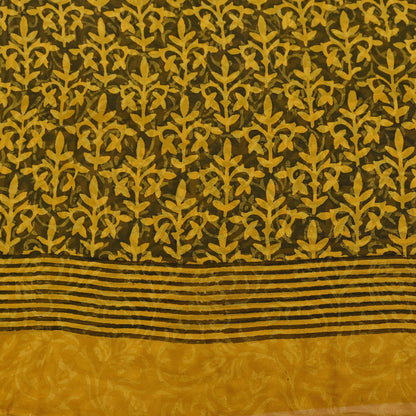 Indian Vintage Sari Yellow & Green Pure Georgette Silk Printed Saree 5Yd Craft Fabric Sewing Quilting Dress making Crafting Quilting Upcycle