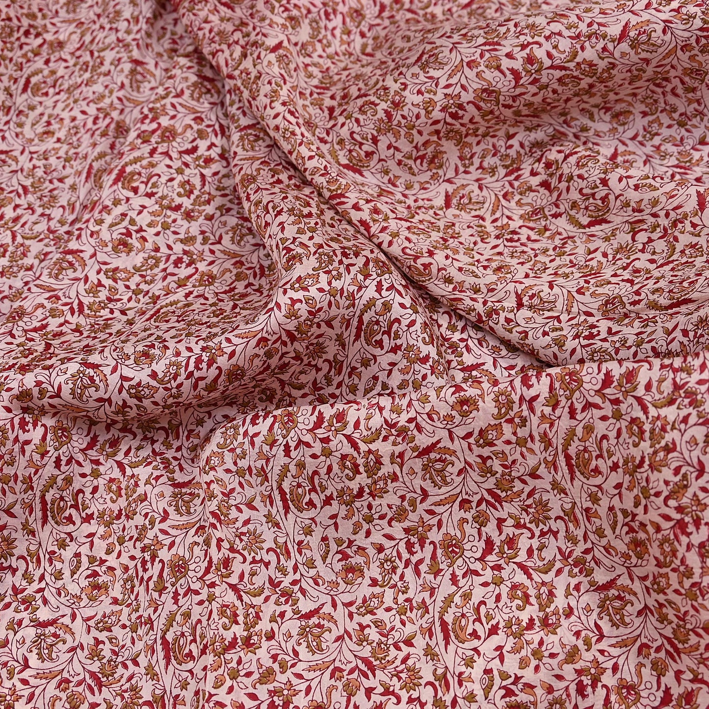 Indian Vintage Ivory & Red Saree Pure Silk Printed Sari 6yd Sewing Craft Fabric DressMaking  Soft Wrap Crafting Quilting Used Paisley