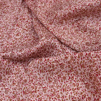 Indian Vintage Ivory & Red Saree Pure Silk Printed Sari 6yd Sewing Craft Fabric DressMaking  Soft Wrap Crafting Quilting Used Paisley