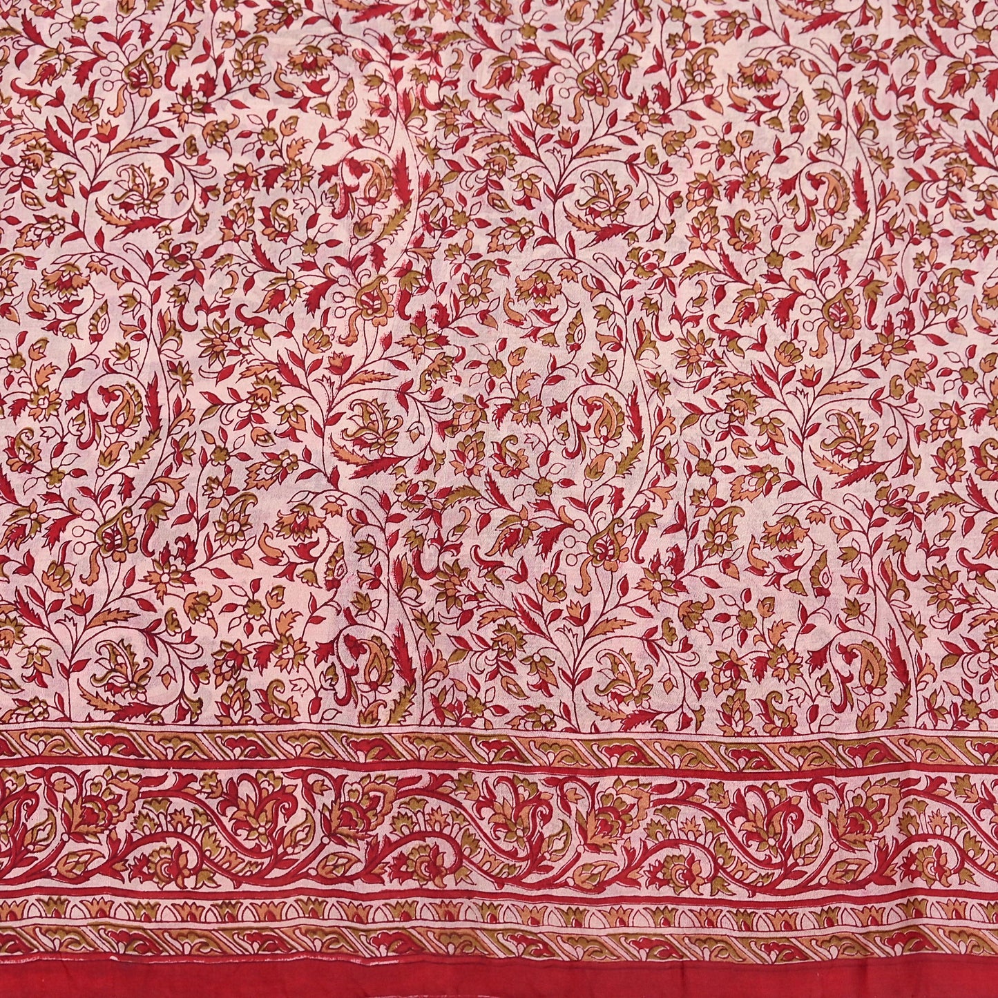 Indian Vintage Ivory & Red Saree Pure Silk Printed Sari 6yd Sewing Craft Fabric DressMaking  Soft Wrap Crafting Quilting Used Paisley