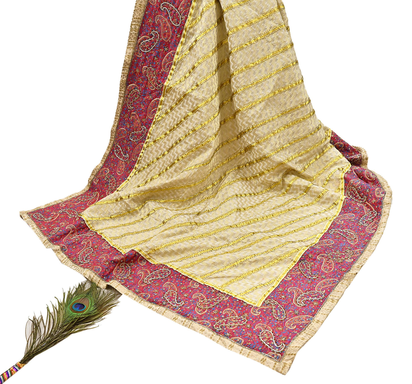 Indian Vintage Heavy Sarees Ivory Pure Cotton Hand Embrooidered Sari 5yd Ethnic Floral Craft Fabric Dress making Upcycle