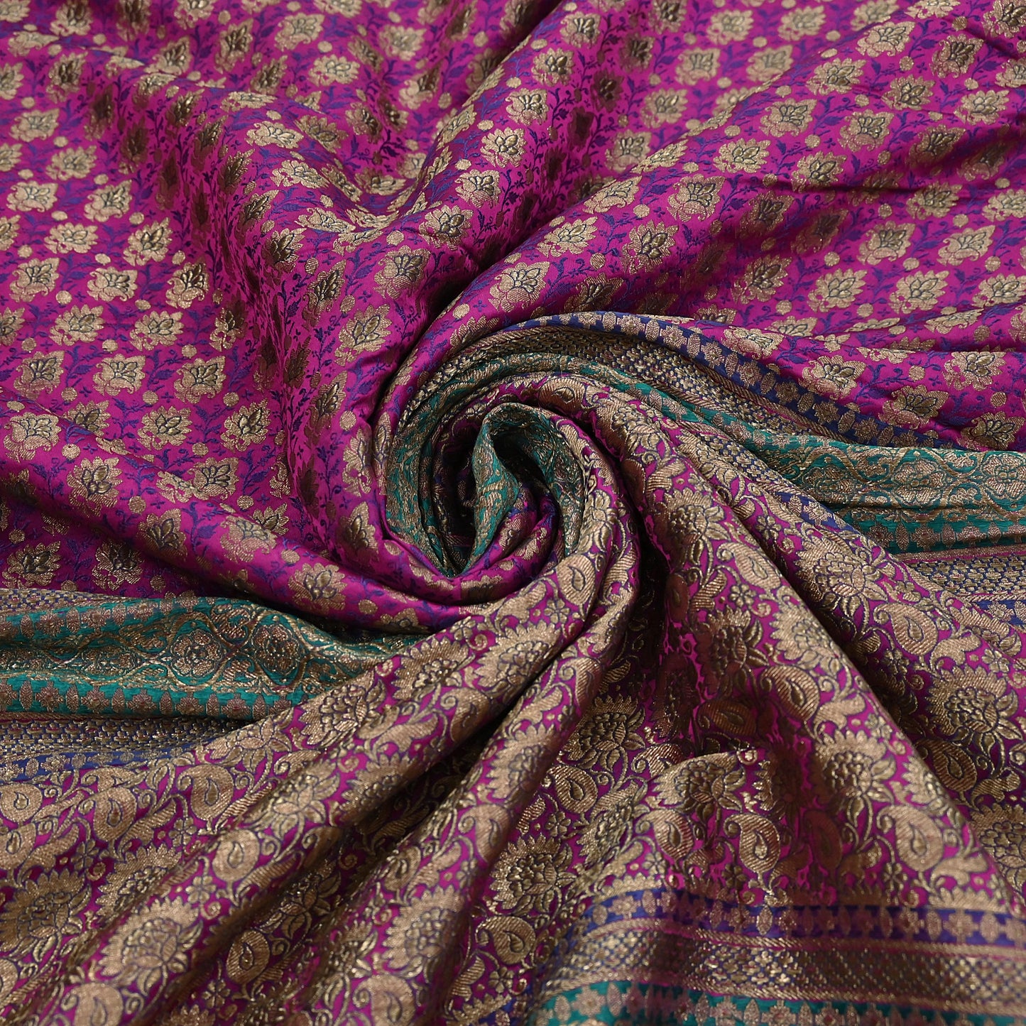 Indian Antique Vintage Heavy Wedding Sari Purple & Green Pure Satin Silk Hand Woven Banarasi Sarees Zari 5Yd Pre-owned Designing