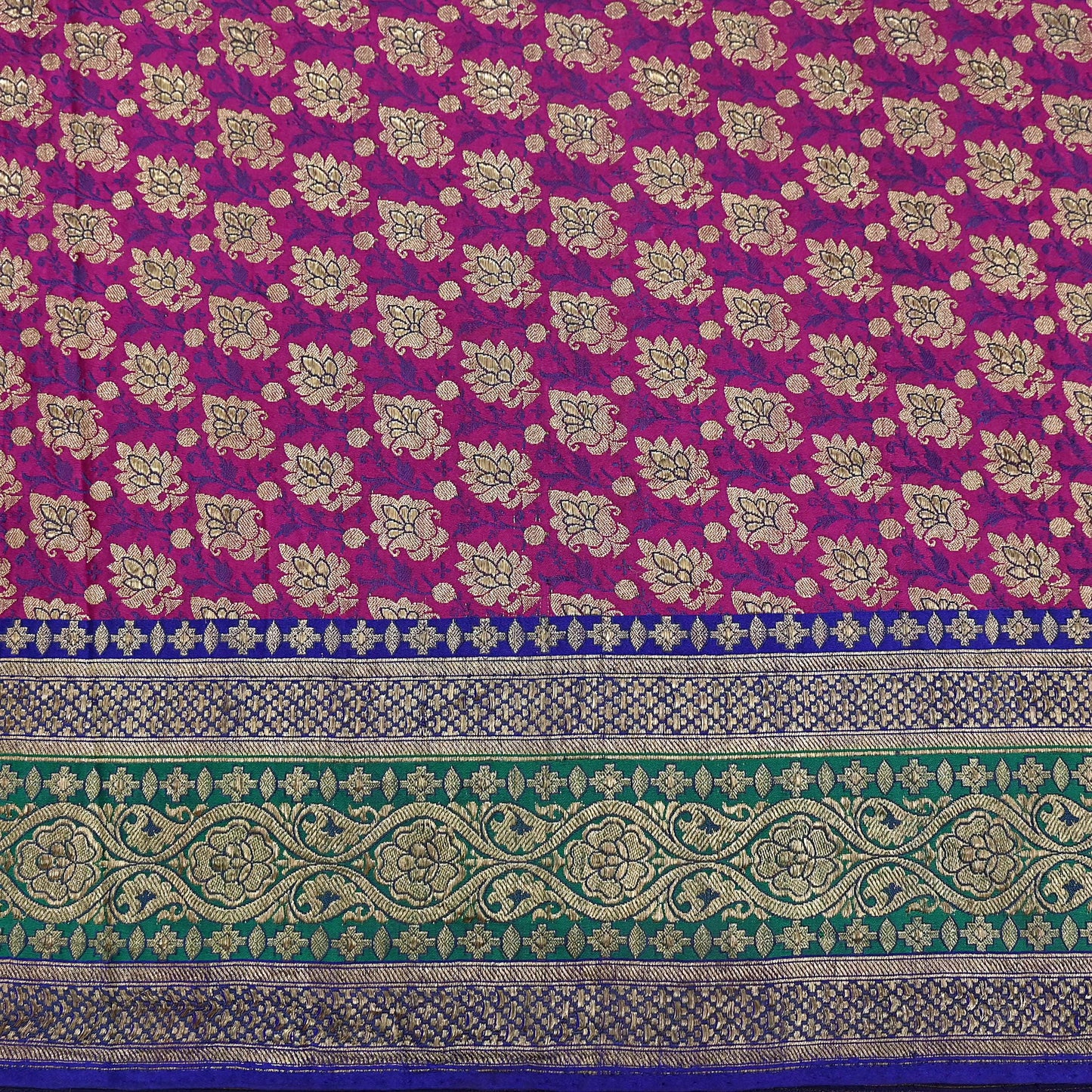 Indian Antique Vintage Heavy Wedding Sari Purple & Green Pure Satin Silk Hand Woven Banarasi Sarees Zari 5Yd Pre-owned Designing