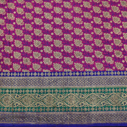 Indian Antique Vintage Heavy Wedding Sari Purple & Green Pure Satin Silk Hand Woven Banarasi Sarees Zari 5Yd Pre-owned Designing