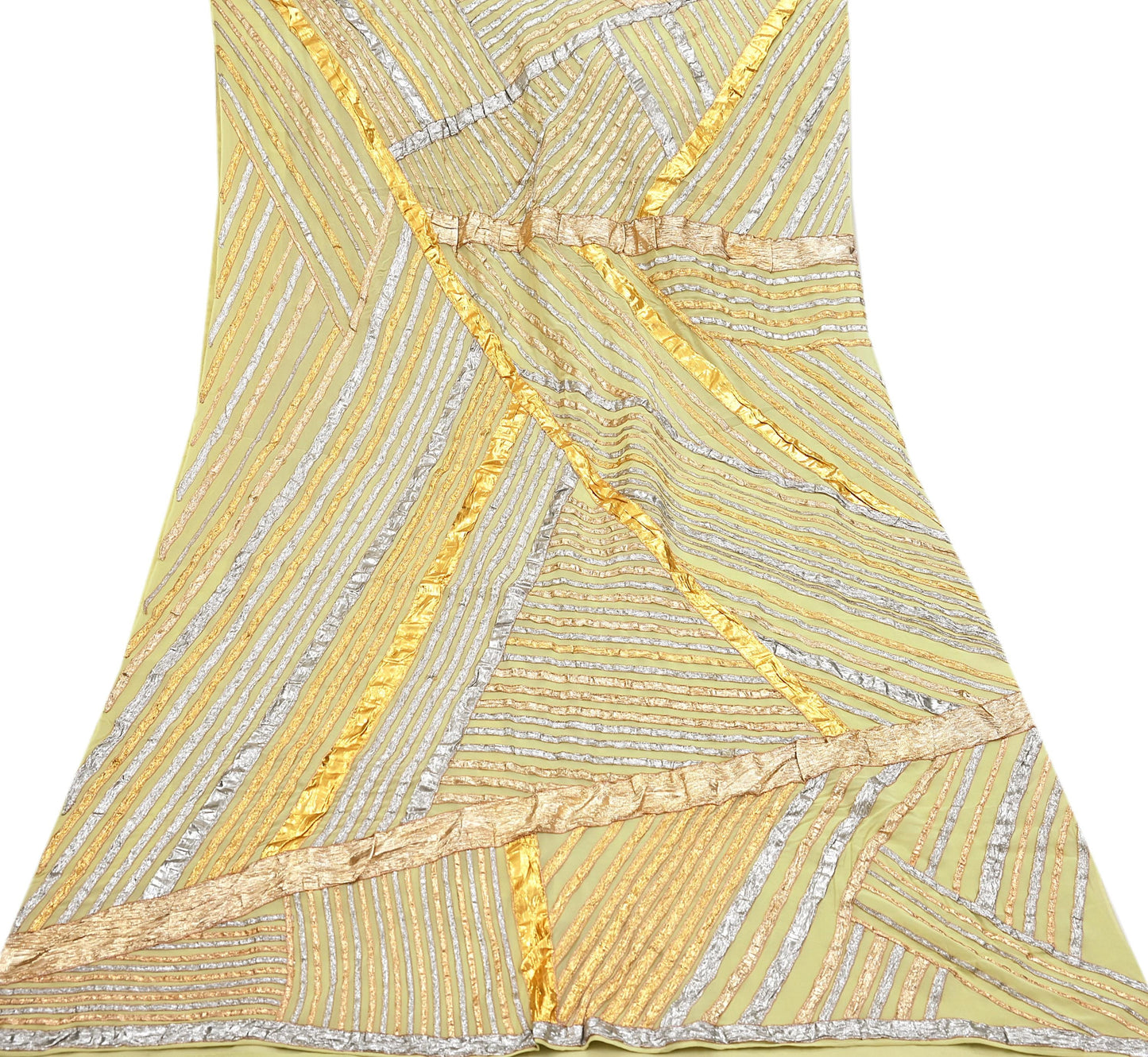 Indian Pre-owned Heavy Sari Sage Green Pure Georgette Silk Hand Embroidered gota patti Sarees Designer Abu Jani 6Yd Sewing Ethnic Sarees