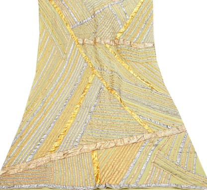 Indian Pre-owned Heavy Sari Sage Green Pure Georgette Silk Hand Embroidered gota patti Sarees Designer Abu Jani 6Yd Sewing Ethnic Sarees