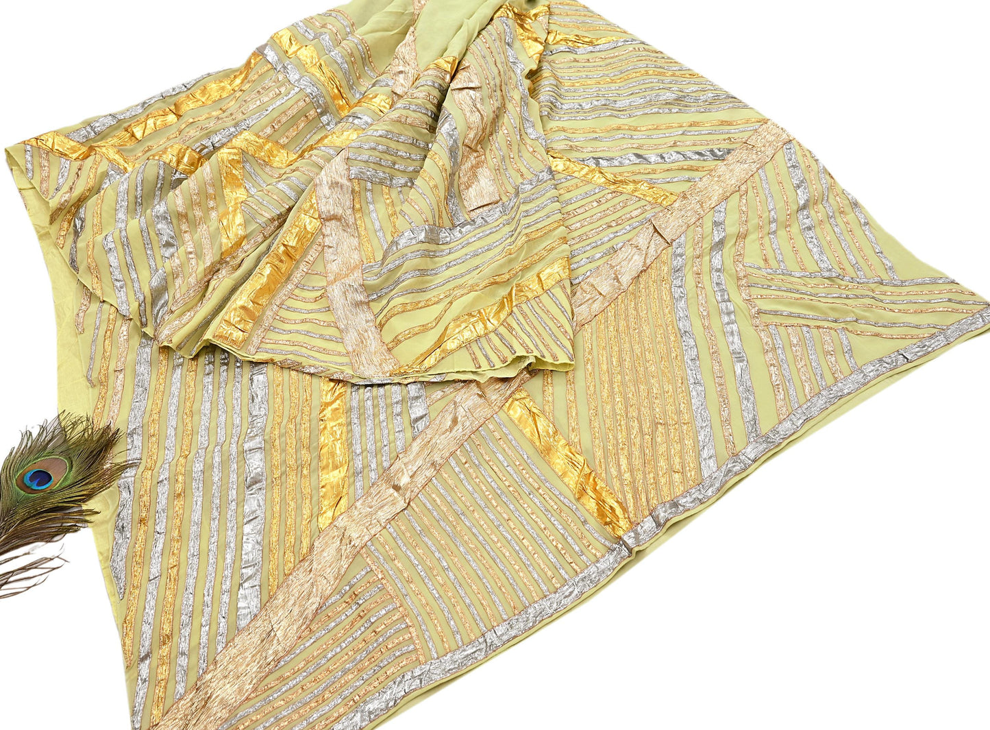 Indian Pre-owned Heavy Sari Sage Green Pure Georgette Silk Hand Embroidered gota patti Sarees Designer Abu Jani 6Yd Sewing Ethnic Sarees