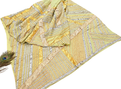Indian Pre-owned Heavy Sari Sage Green Pure Georgette Silk Hand Embroidered gota patti Sarees Designer Abu Jani 6Yd Sewing Ethnic Sarees