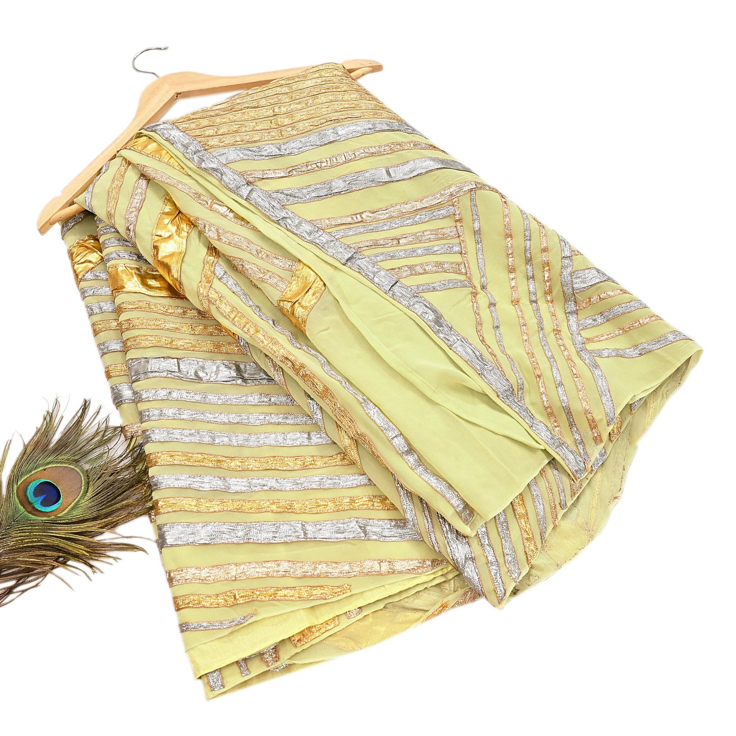 Indian Pre-owned Heavy Sari Sage Green Pure Georgette Silk Hand Embroidered gota patti Sarees Designer Abu Jani 6Yd Sewing Ethnic Sarees