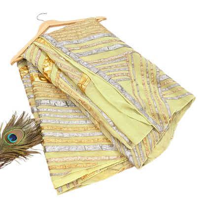 Indian Pre-owned Heavy Sari Sage Green Pure Georgette Silk Hand Embroidered gota patti Sarees Designer Abu Jani 6Yd Sewing Ethnic Sarees