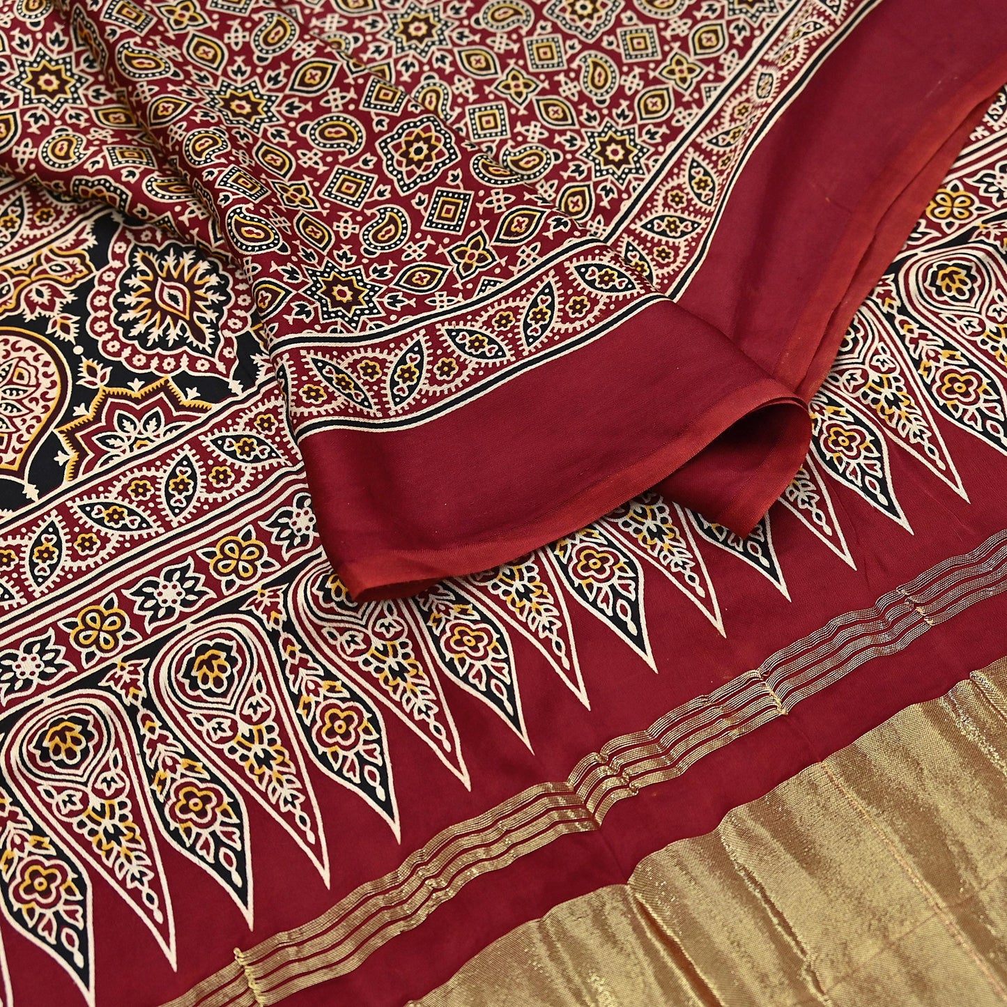 Indian Vintage Maroon Dupatta Long Stole Ajrakh Print Pure Satin silk Scarves Scarf Veil Wrap Boho Soft Paisley