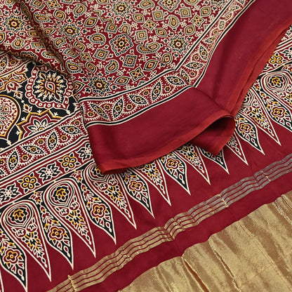 Indian Vintage Maroon Dupatta Long Stole Ajrakh Print Pure Satin silk Scarves Scarf Veil Wrap Boho Soft Paisley