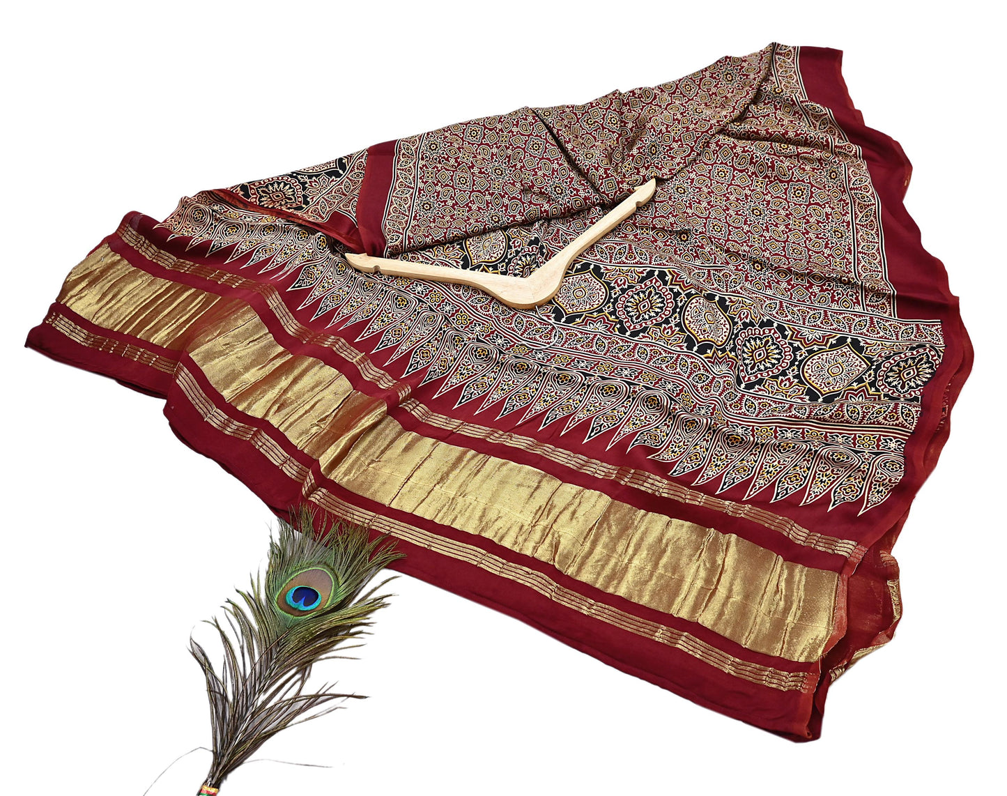 Indian Vintage Maroon Dupatta Long Stole Ajrakh Print Pure Satin silk Scarves Scarf Veil Wrap Boho Soft Paisley