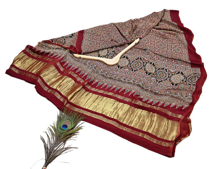 Indian Vintage Maroon Dupatta Long Stole Ajrakh Print Pure Satin silk Scarves Scarf Veil Wrap Boho Soft Paisley
