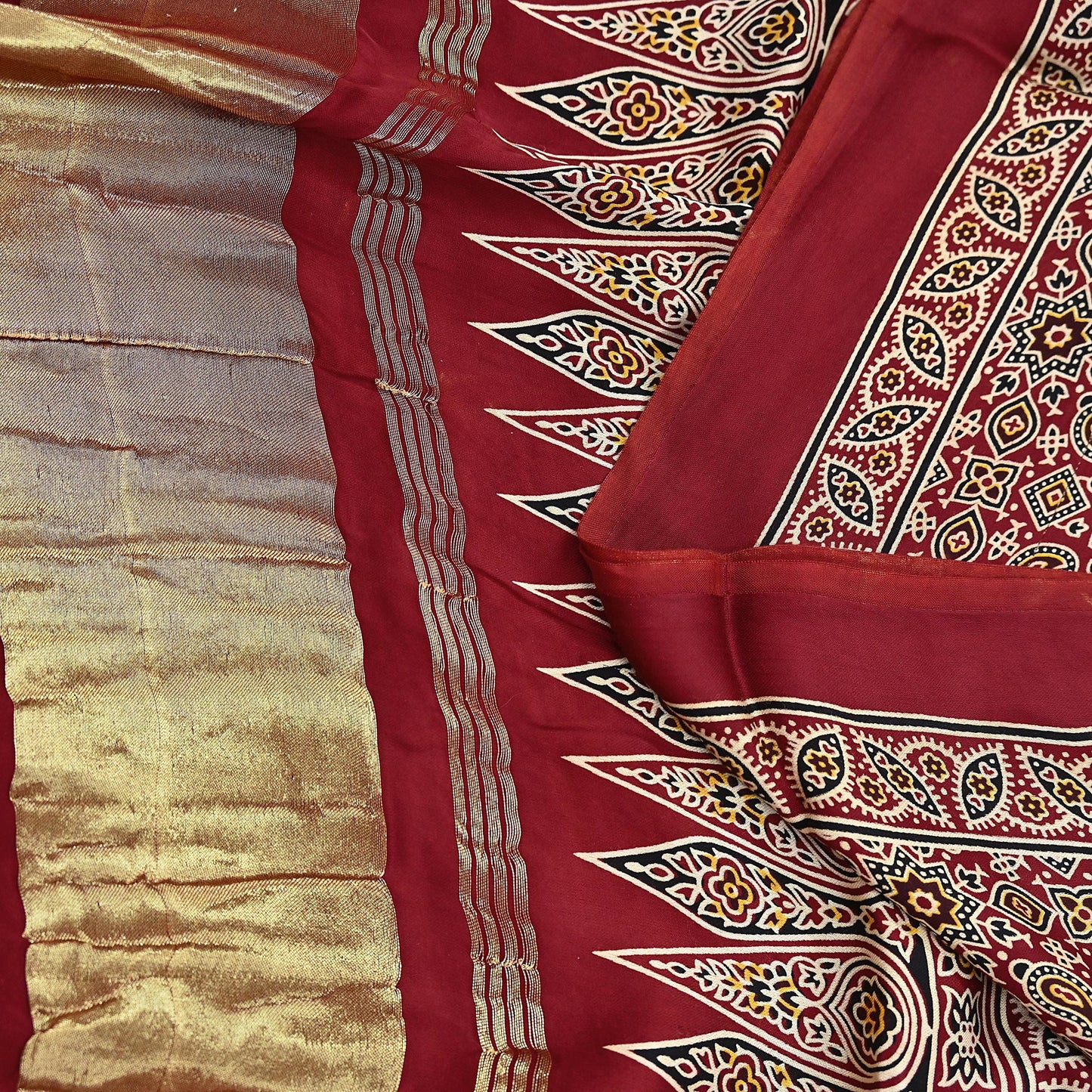 Indian Vintage Maroon Dupatta Long Stole Ajrakh Print Pure Satin silk Scarves Scarf Veil Wrap Boho Soft Paisley