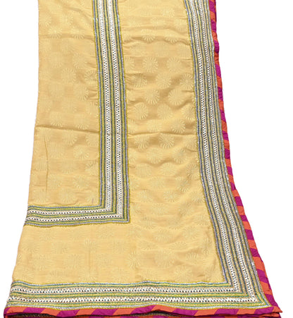 Indian Vintage Yellow Dupatta Pure Silk Long Stole Hand Embroidered Scarves Sequins Veil Wrap Hijab