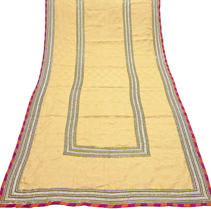 Indian Vintage Yellow Dupatta Pure Silk Long Stole Hand Embroidered Scarves Sequins Veil Wrap Hijab