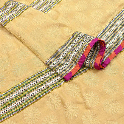 Indian Vintage Yellow Dupatta Pure Silk Long Stole Hand Embroidered Scarves Sequins Veil Wrap Hijab