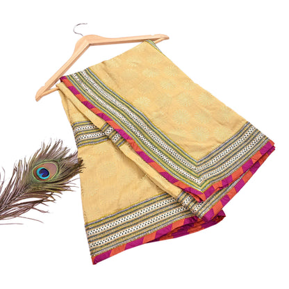 Indian Vintage Yellow Dupatta Pure Silk Long Stole Hand Embroidered Scarves Sequins Veil Wrap Hijab