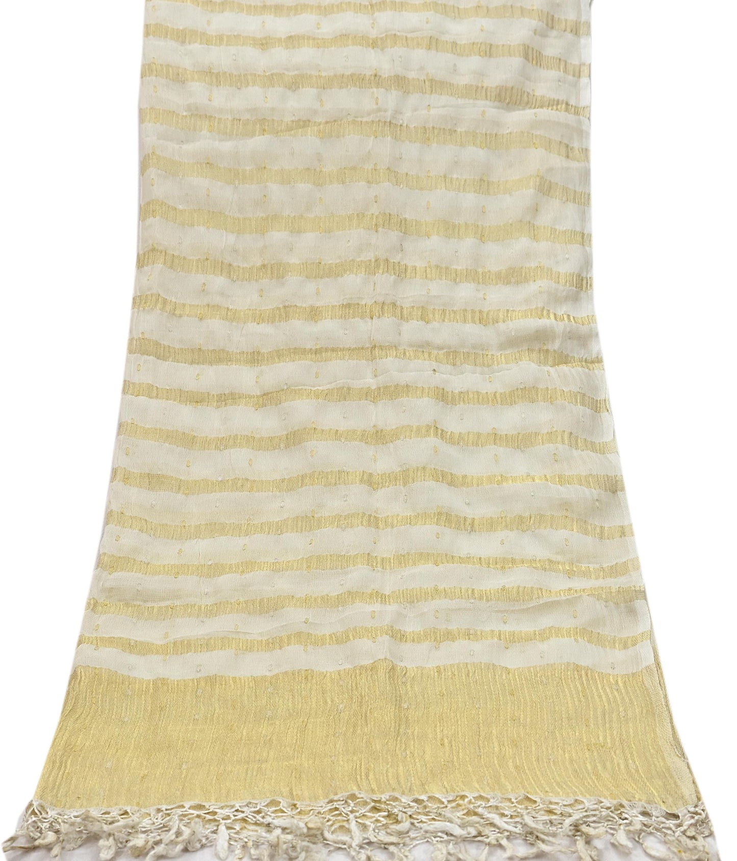 Indian Vintage Dupatta Ivory Pure Organza Silk Long Stole Woven Scarves Veil Zari Soft Stripes Design